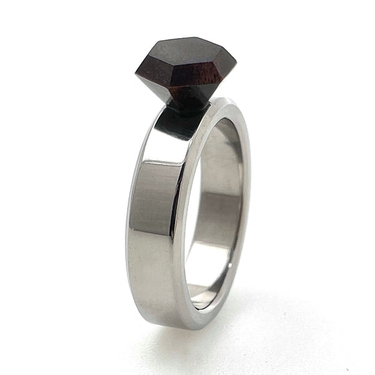 Titanium Engagement Ring 5mm with Lapacho Wood 'Diamond' - IN STOCK - Size L