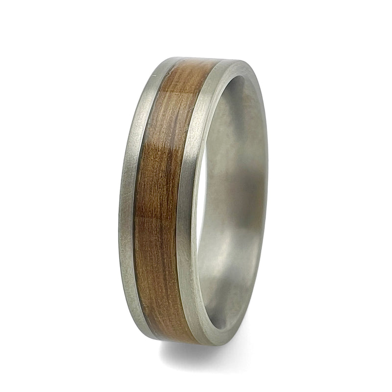 Titanium Ring 6mm Flat Light with Wood Inlay