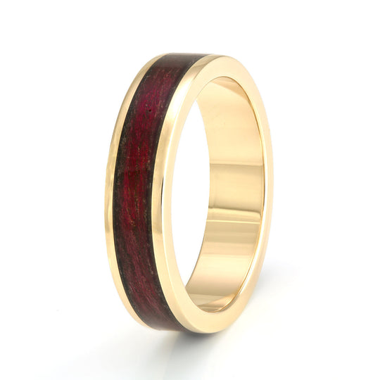 14ct Yellow Gold Ring 5.5mm Flat with Wood Inlay
