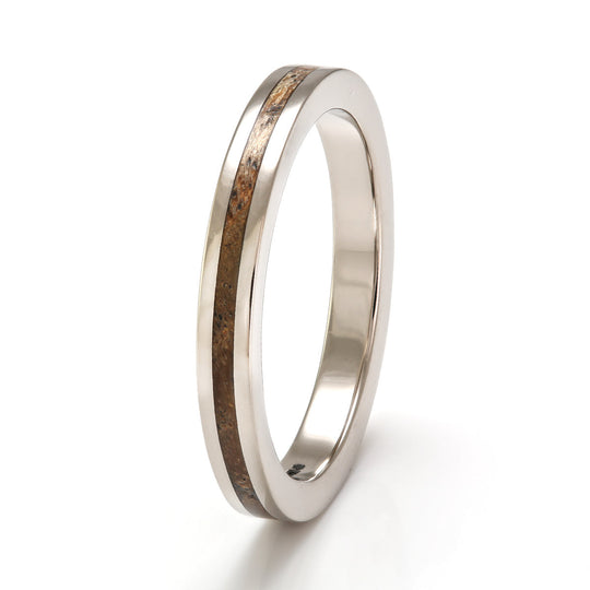 18ct White Gold Ring 3mm Flat with Wood Inlay