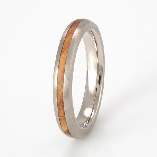 18ct White Gold Ring 3mm Rounded with Wood Inlay