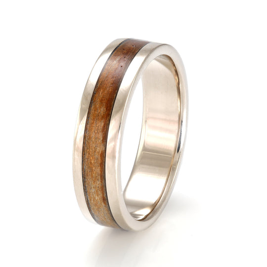 18ct White Gold Ring 5.5mm Flat Light with Wood Inlay