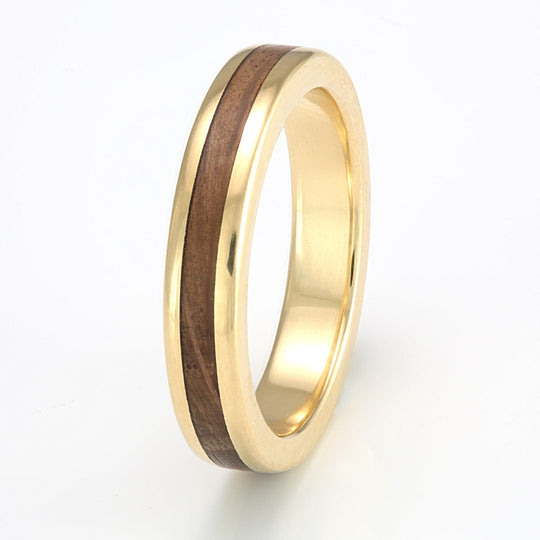 18ct Yellow Gold Ring 4mm Flat with Wood Inlay