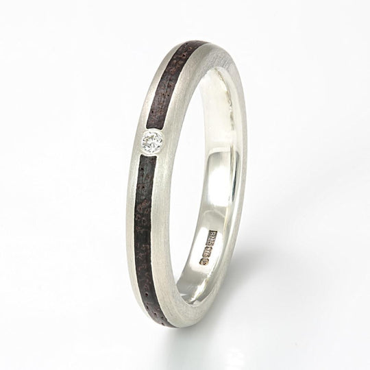 9ct White Gold with Indian Rosewood & Diamond - IN STOCK - Size M