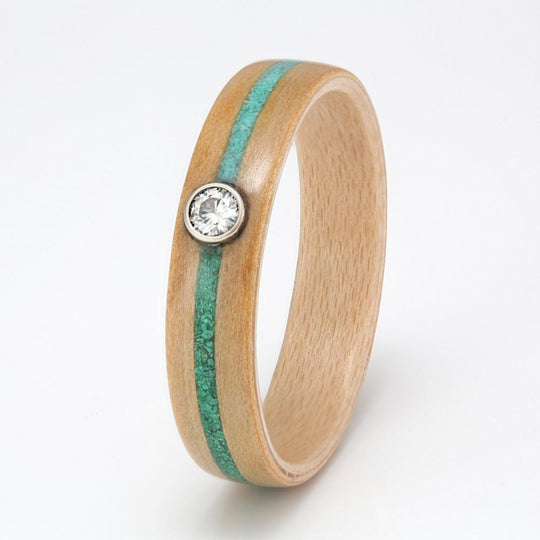 Cedar with Maple, Malachite, Turquoise & Moissanite - IN STOCK - Size W1-2