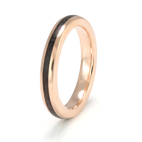 9ct Rose Gold Ring 3mm Rounded with Wood Inlay