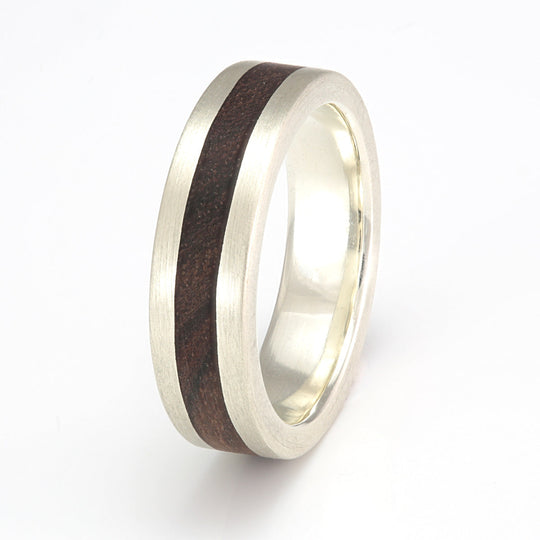 9ct White Gold Ring 5mm Flat with Wood Inlay