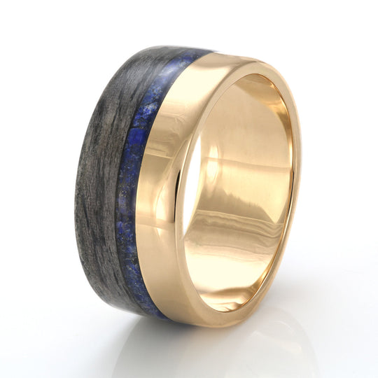 9ct Yellow Gold with Greyed Oak & Lapis Lazuli