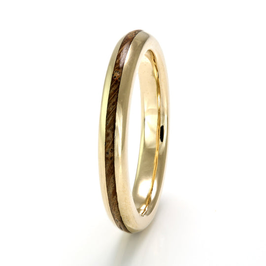 9ct Yellow Gold Ring 3mm Rounded with Wood Inlay