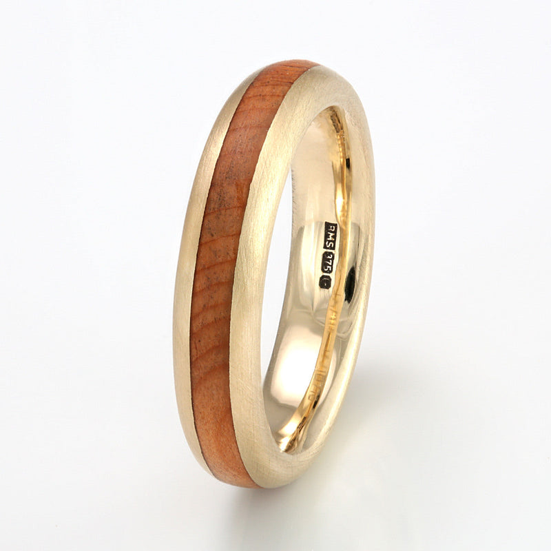 9ct Yellow Gold Wedding Ring with an Inlay of Yew Wood
