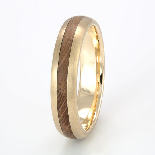 9ct Yellow Gold Ring 5mm Rounded with Wood Inlay
