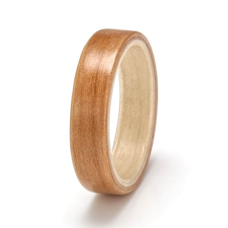 Apple bentwood ring with a willow liner | 5mm wide | Customer supplied materials | by Eco Wood Rings UK