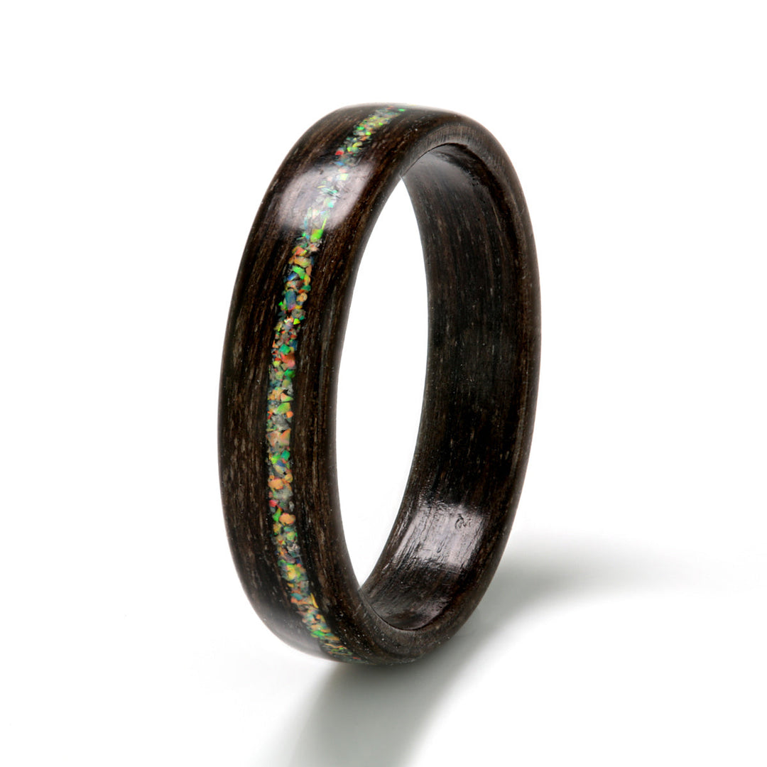 Bogwood Ring 4mm with Sunstone Moonstone Opal