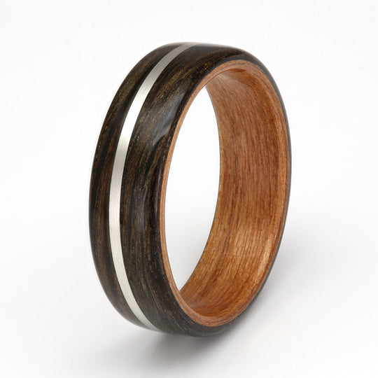 Bogwood Ring 6mm with Cherry & Silver