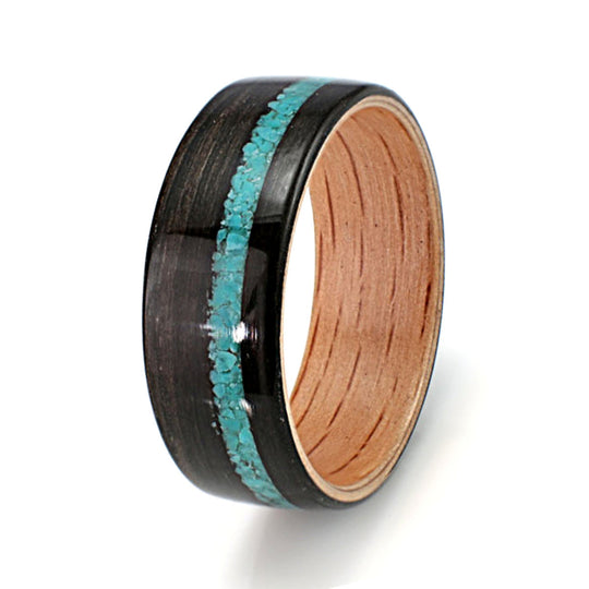 Bogwood Ring 7mm with Oak & Turquoise