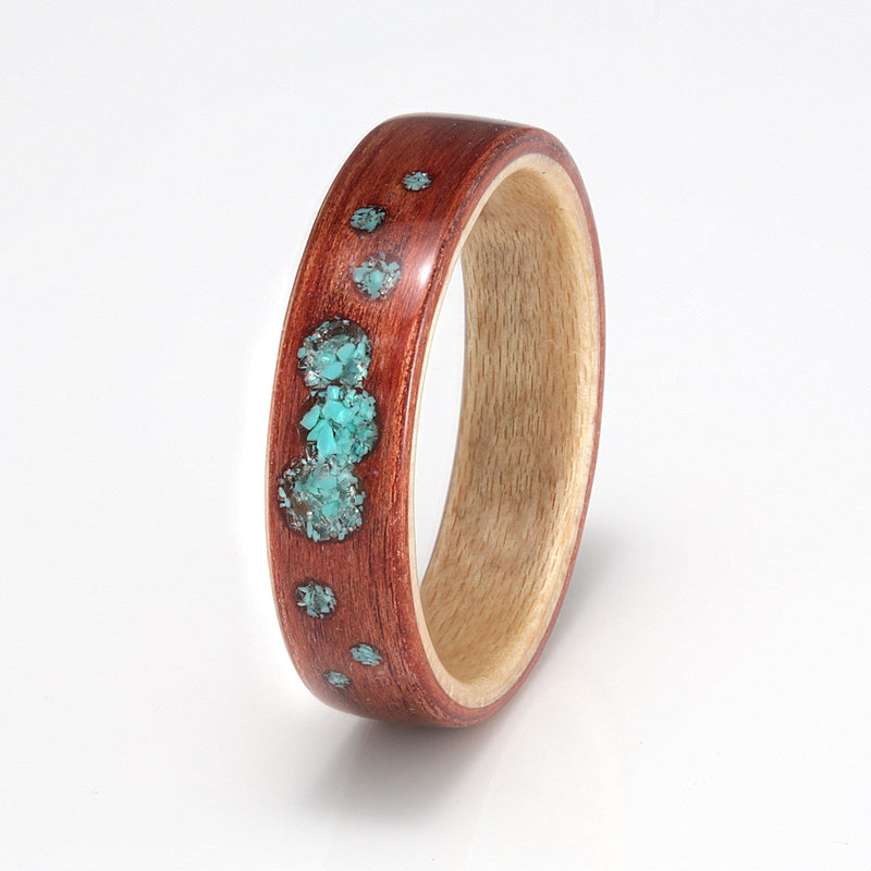 Redwood Ring 5mm with Maple, Turquoise & Aquamarine by Eco Wood Rings