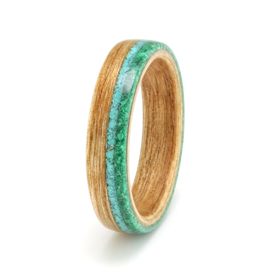 Cherry Wood Ring 4mm with Turquoise & Malachite