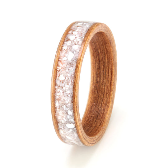 Cherry Wood Ring 4mm with Mother of Pearl