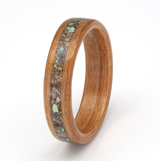Cherry Wood Ring 5mm with Paua Shell
