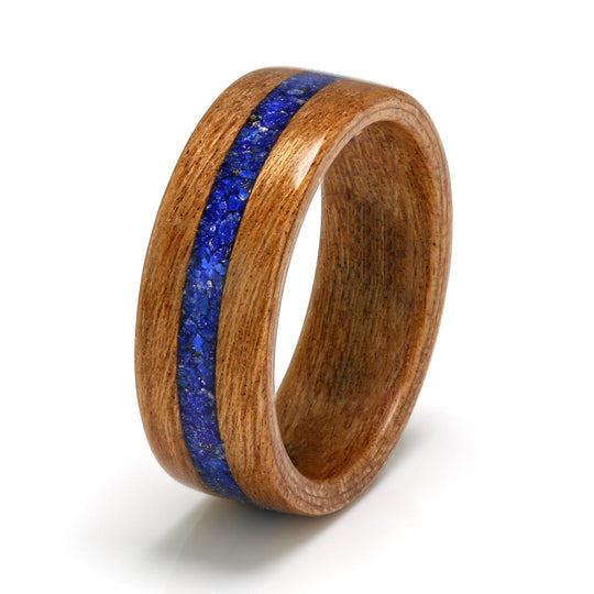 Cherry Wood Ring 7mm with Lapis Lazuli