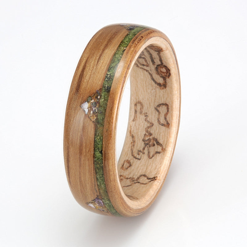 Oak with Maple, Moss & Wildflower Mountains by Eco Wood Rings