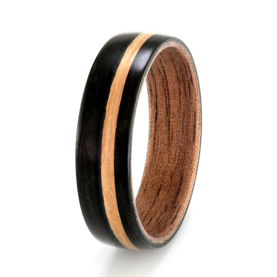 Ebony Ring 6mm with Walnut & Oak