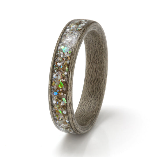 Greyed Maple Ring 4mm with Mixed Shell, Gold Shavings & Diamond Dust