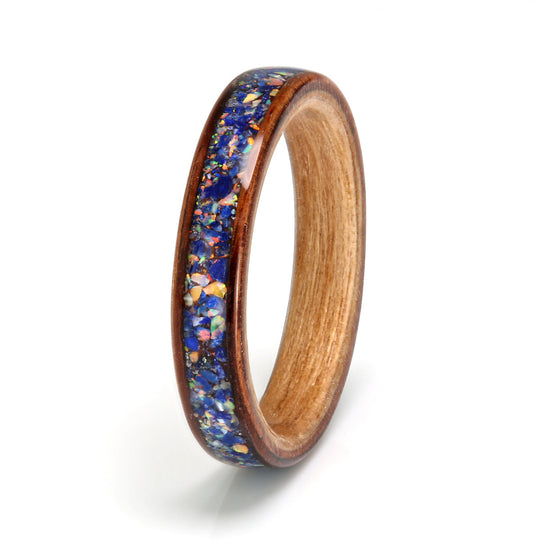 Honduras Rosewood Ring 3mm with Cherry, Lapis Lazuli & Mixed Inlay