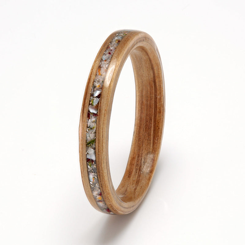 Oak with Mother of Pearl, Petal & Gold Shavings by Eco Wood Rings