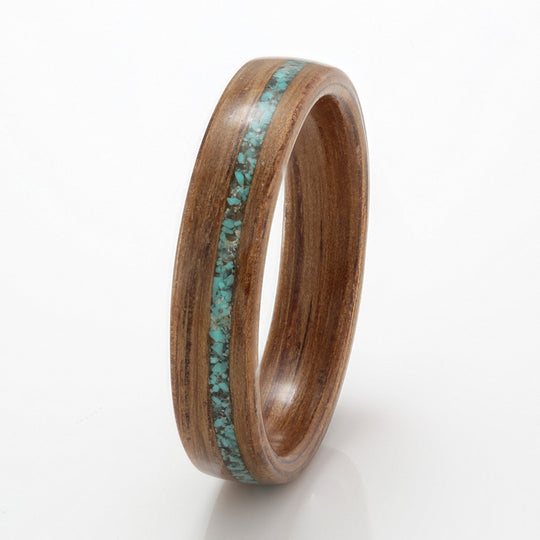 Oak Ring 4mm with Turquoise & Aquamarine