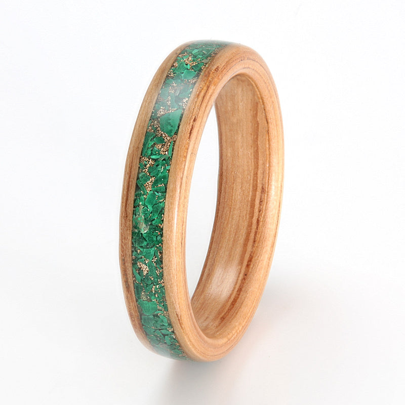 Oak Ring 4mm with Malachite & Gold Shavings by Eco Wood Rings