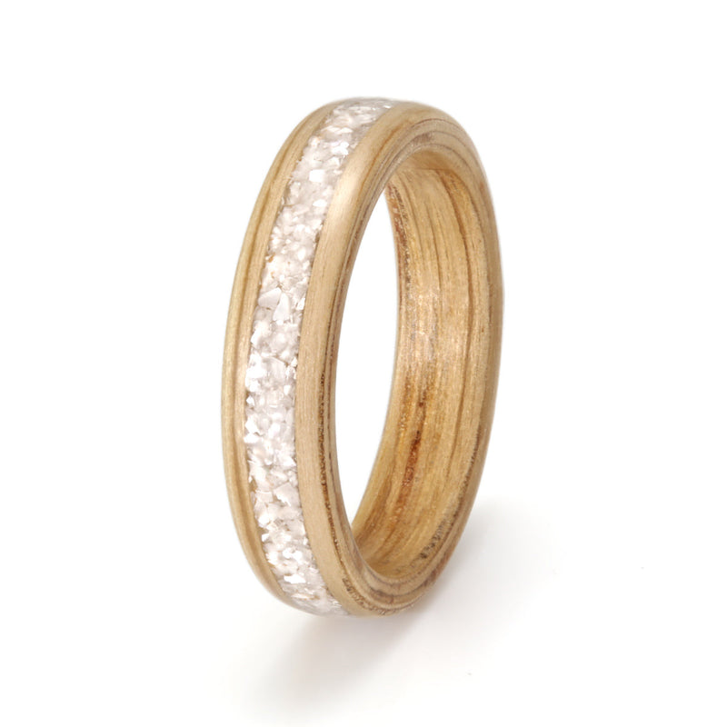 Oak Ring 4mm with Mother of Pearl by Eco Wood Rings