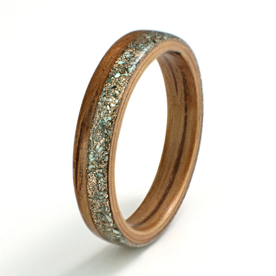 Oak Ring 4mm with Volcanic Stone & Gold Shavings