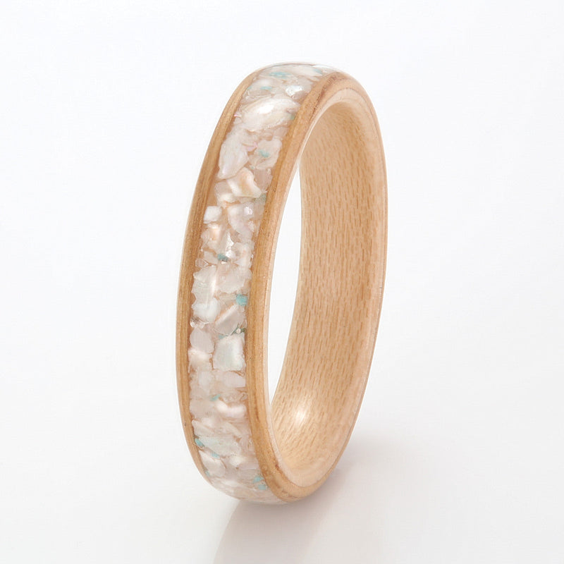 Oak with Maple, Shell & Turquoise by Eco Wood Rings