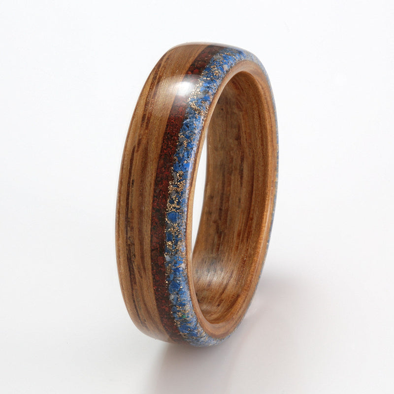 Oak with Lapis Lazuli, Gold Shavings & Lava Stone by Eco Wood Rings