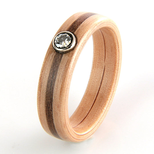 Oak Ring 5mm with Walnut & Moissanite
