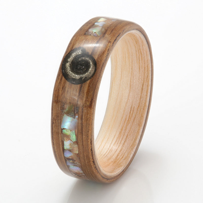 Oak with Ash, Paua Shell & Ammonite by Eco Wood Rings