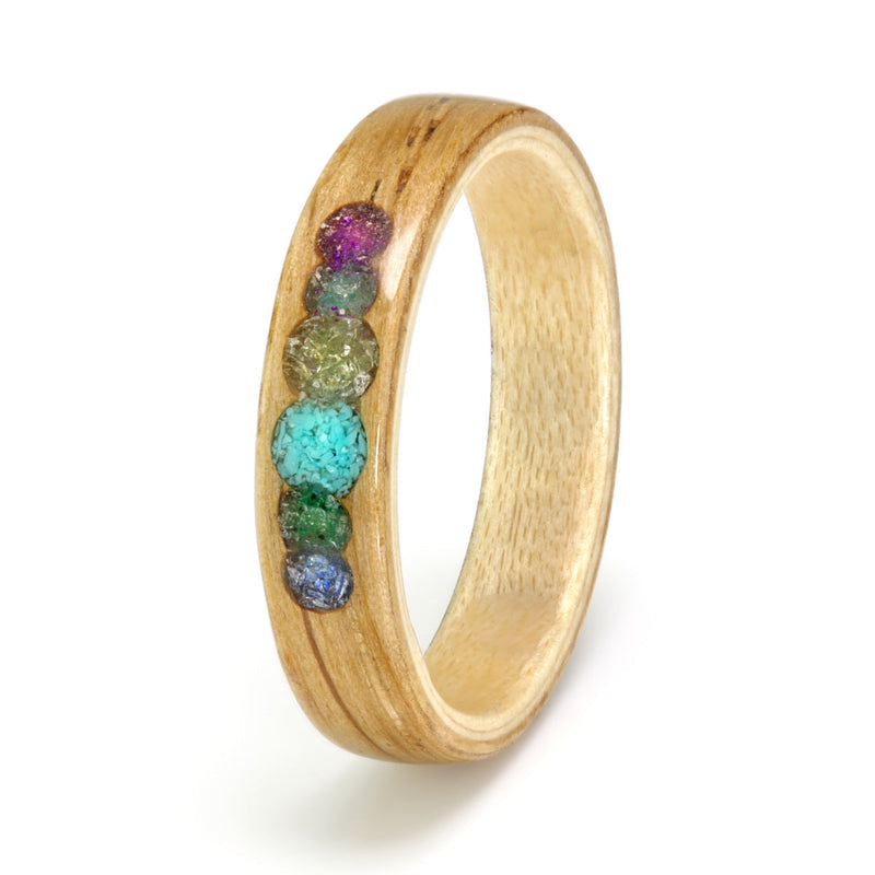 Oak with Maple & Birthstone Inlays by Eco Wood Rings