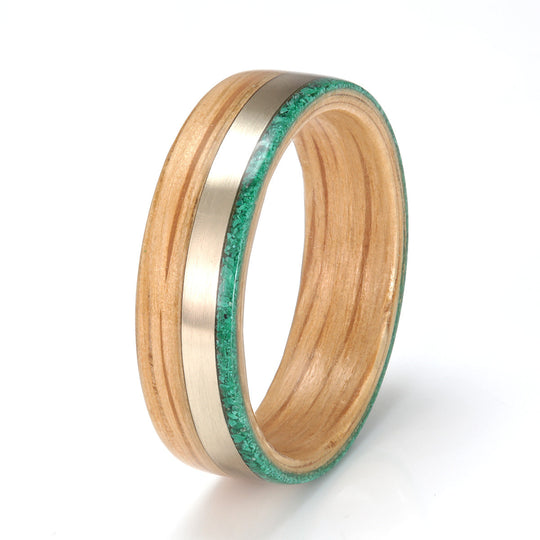 Oak Ring 6mm with White Gold & Malachite