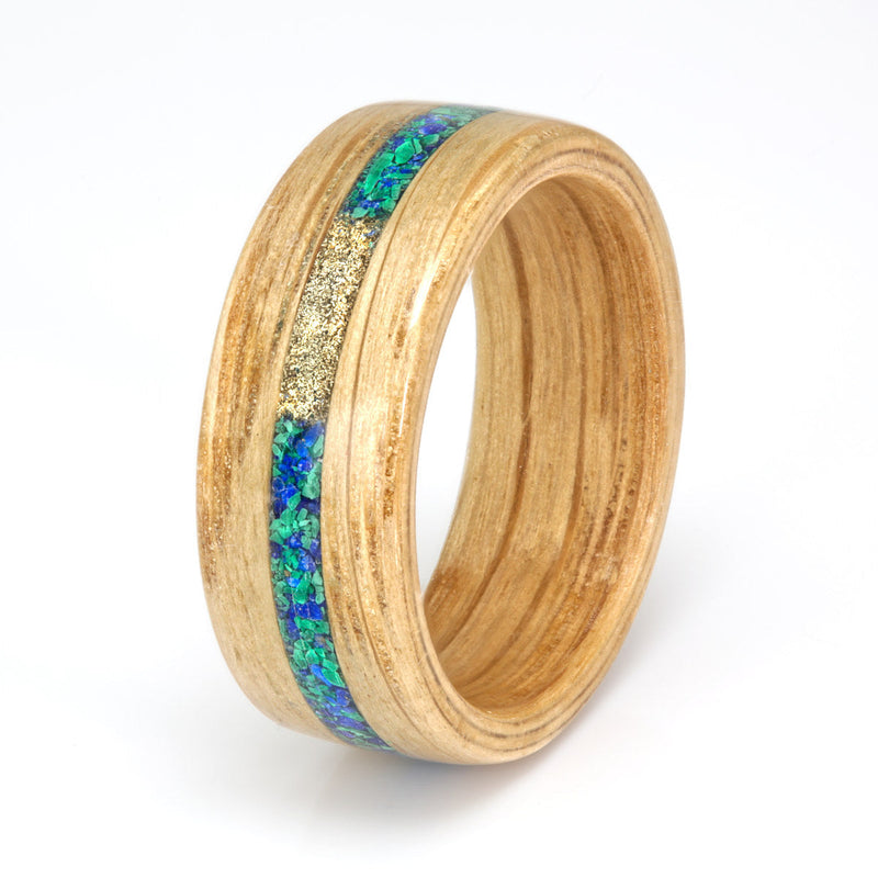 Oak with Gold Shavings, Malachite & Lapis Lazuli by Eco Wood Rings