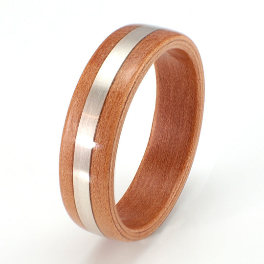 Peach Wood Ring 6mm with Silver