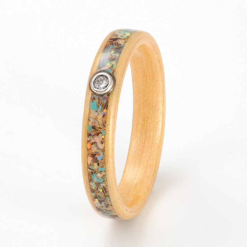Pine with Mixed Inlay & Moissanite by Eco Wood Rings