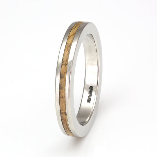 Platinum Ring 3mm Flat with Wood Inlay