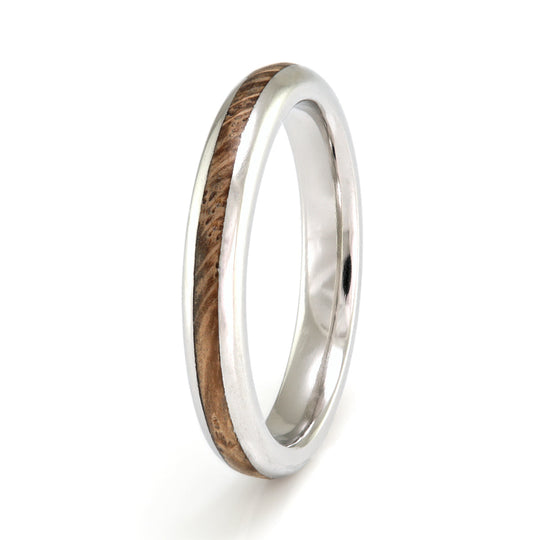 Platinum Ring 3mm Rounded with Wood Inlay