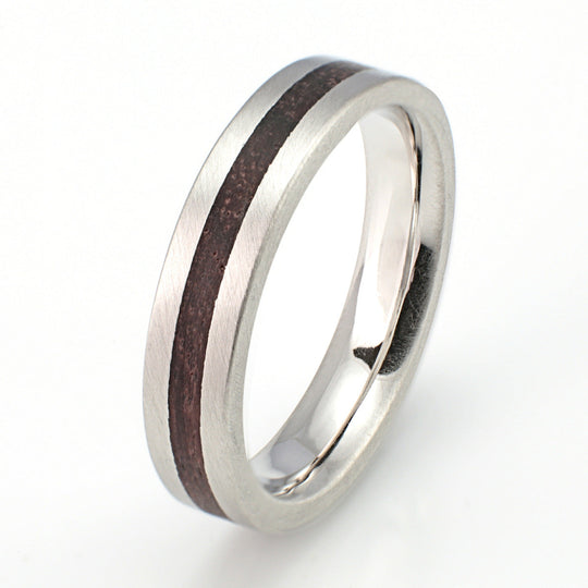 Platinum Ring 4mm Flat with Wood Inlay