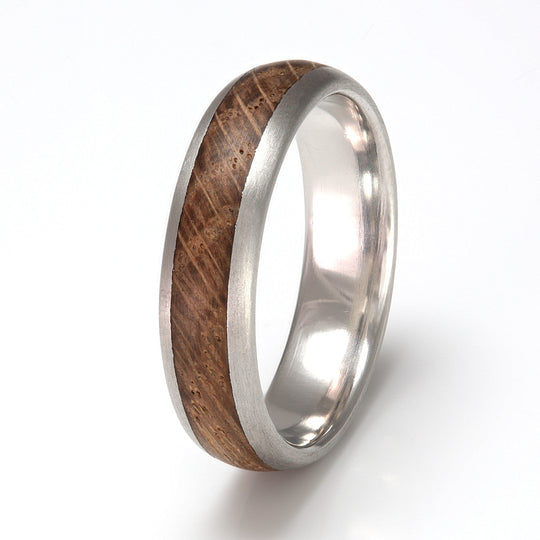 Platinum Ring 6mm Rounded with Wood Inlay