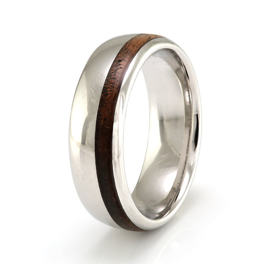 Platinum Ring 7mm Rounded with Off-Centre Wood Inlay
