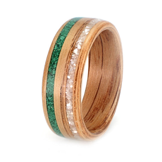 Oak Ring 6mm with Malachite & Mother of Pearl
