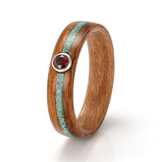 Rosewood Ring 4.5mm with Cherry, Turquoise & Red Garnet