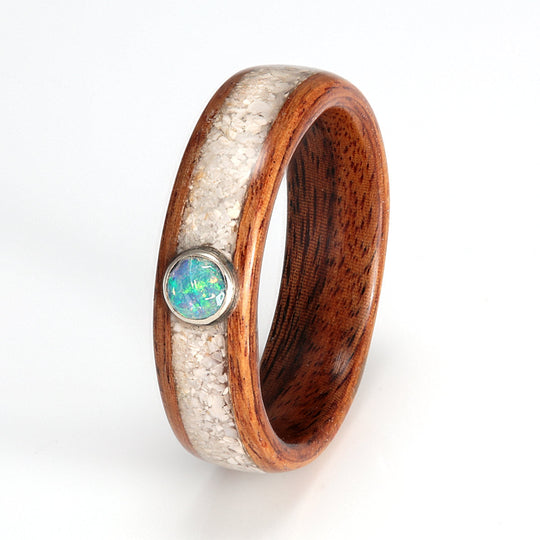 Rosewood Ring 5mm with Shell, Glass & Opal